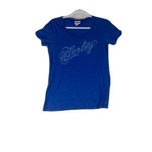 Vtg Harley-Davidson Womens Medium Top Blue Bling T-Shirt Made in USA EUC
